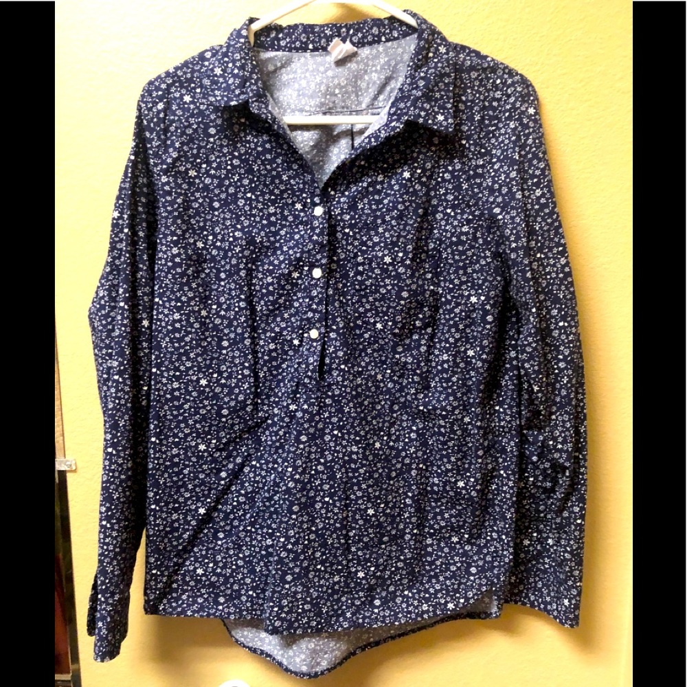 Gap floral 1/4 button up blouse